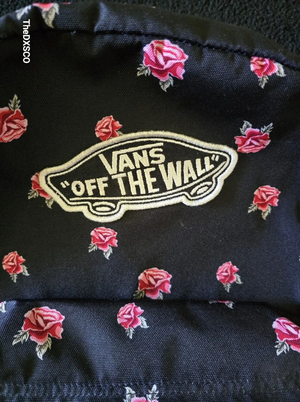 Vans Black Backpack with Pink Rose Print